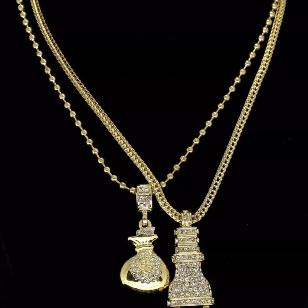 14K Gold Chain Money Bag Pendant - Picture 3 of 3